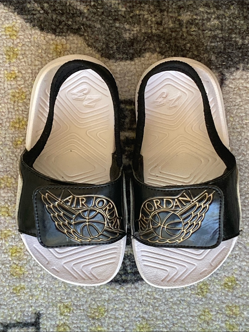 Air Jordan Hydro 7 'Black Metallic Gold Slide Slingback Sandals Size 8C Velcro